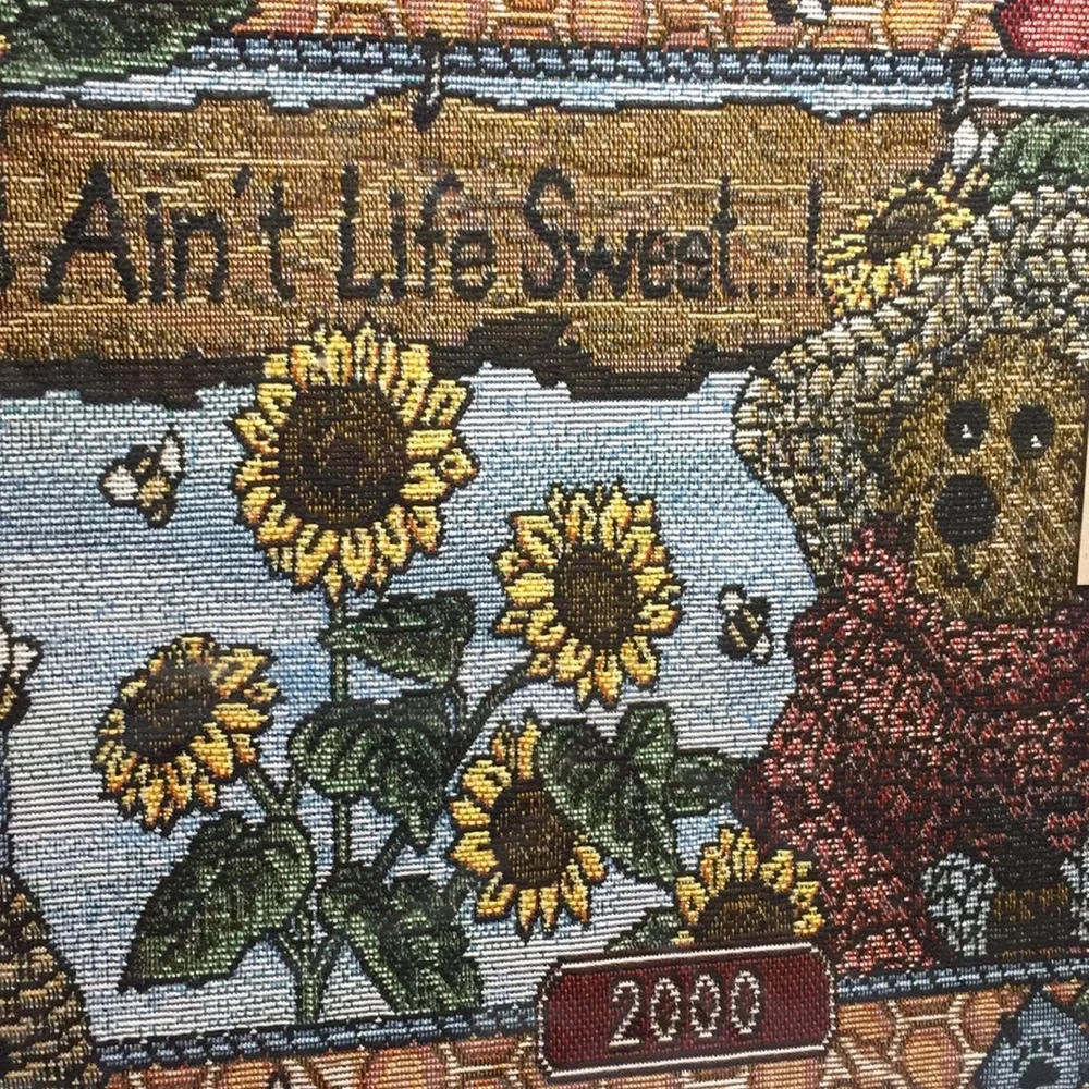 Vintage Y2K Boyds Bears Ain’t Life Sweet Tapestry Wall Calendar With Sunflowers